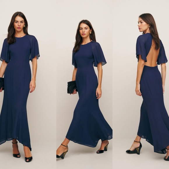 Reformation Dresses & Skirts - Reformation Carletta Dress Navy Open Back Maxi Dress 0